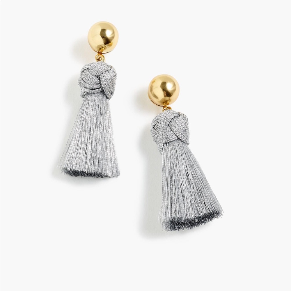 NWT J. Crew silver tassel earrings with gold pearl